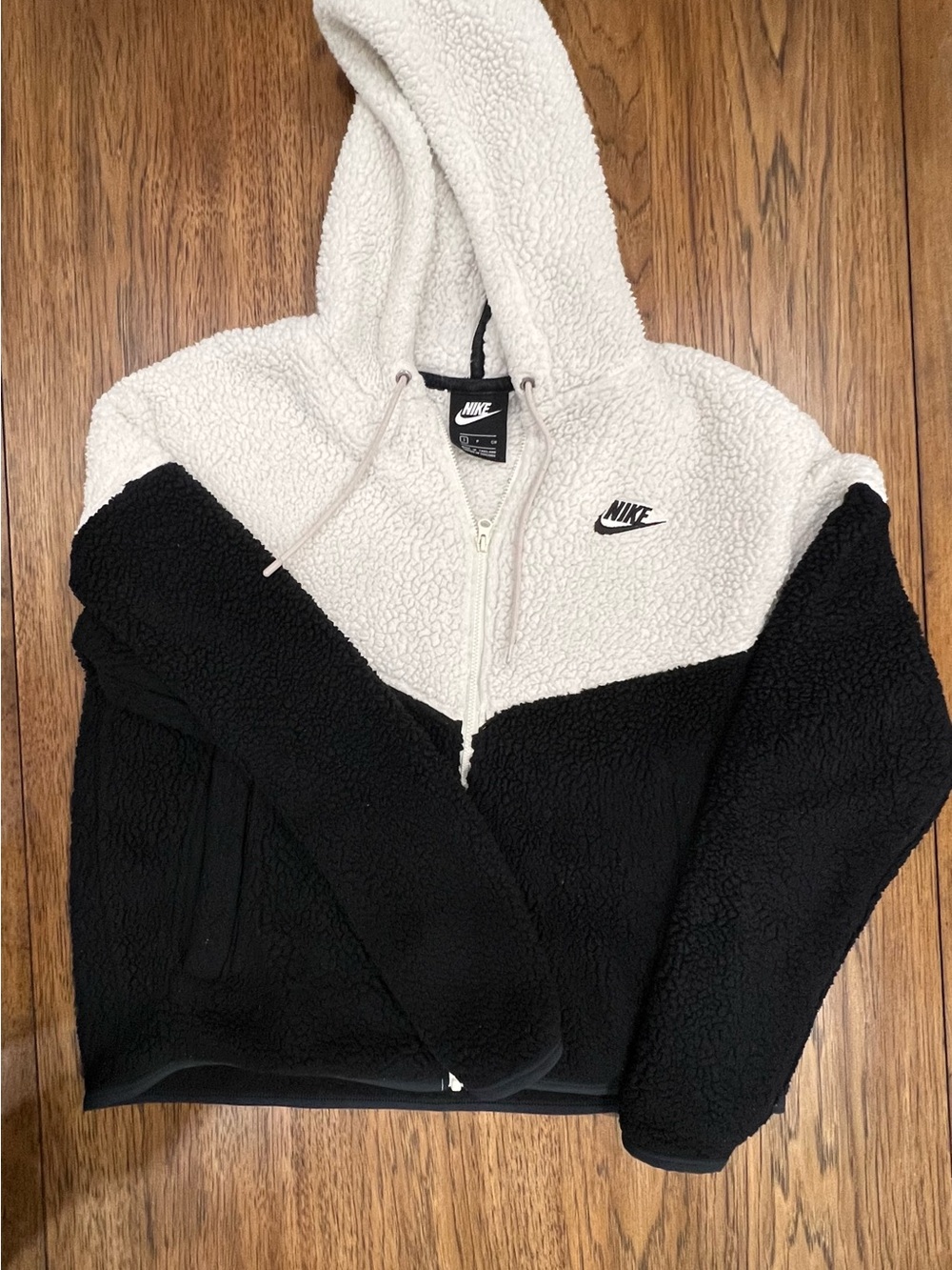 Nike White Sherpa Fleece Jacket with Black Tag